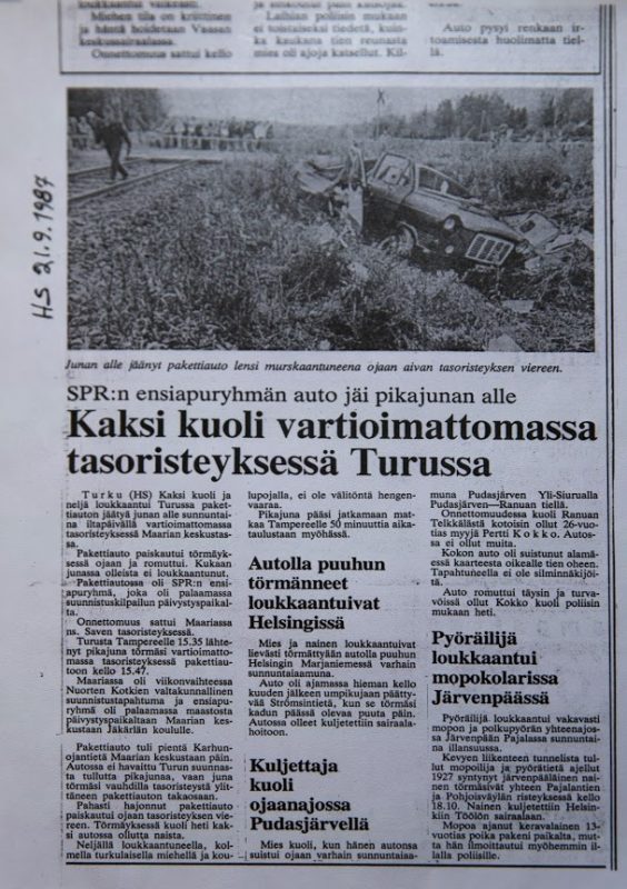 Kuva lehden sivusta, jolla kerrotaan onnettomuudesta.
